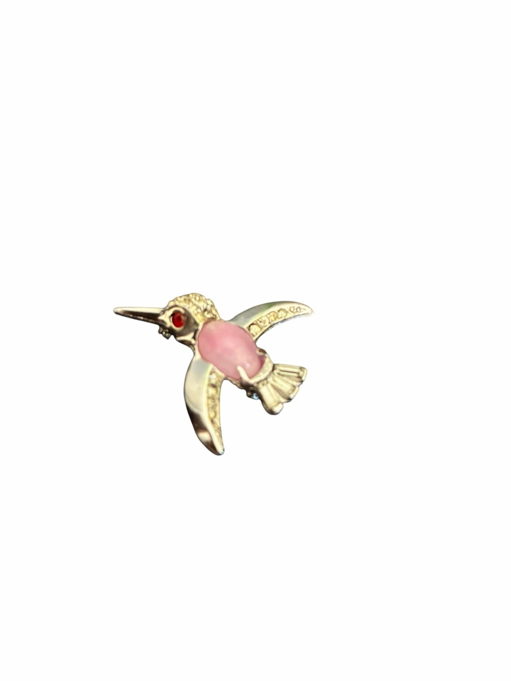 Silver Tone Hummingbird Jelly Belly Brooch Pink Cabochon Rhinestone Enamel Bird